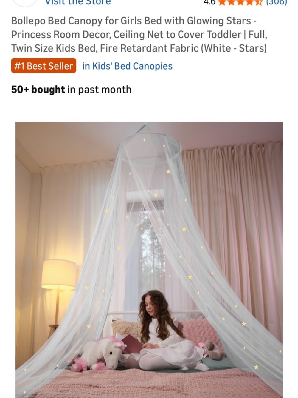 White Bed Canopy with Gold Star Accents